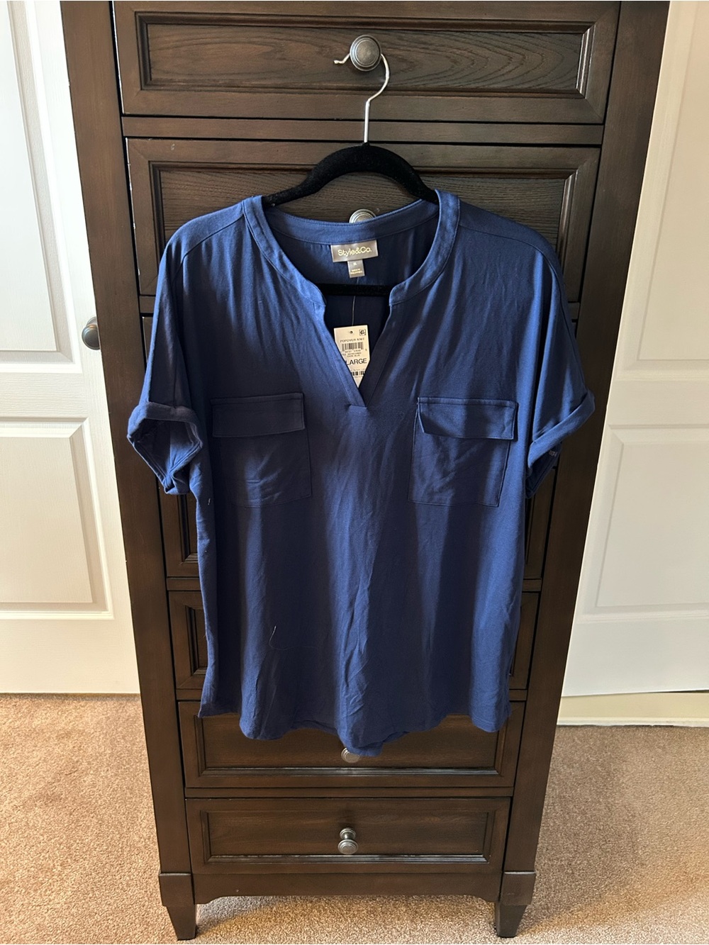 NWT Style & Co. Navy Blue Soft Knit Short Sleeve Popover Shirt xL